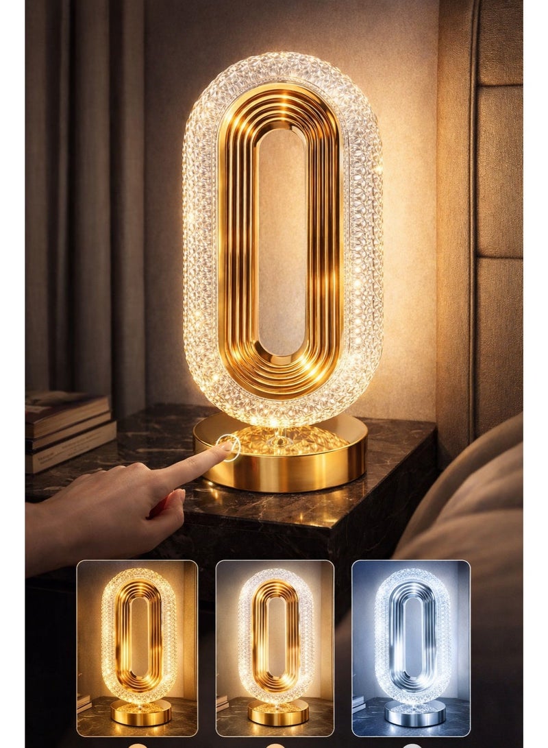 AHAKAC LED Table Lamp - Wireless Touchscreen Desk Lamp - USB Rechargeable - Gold - Image 2